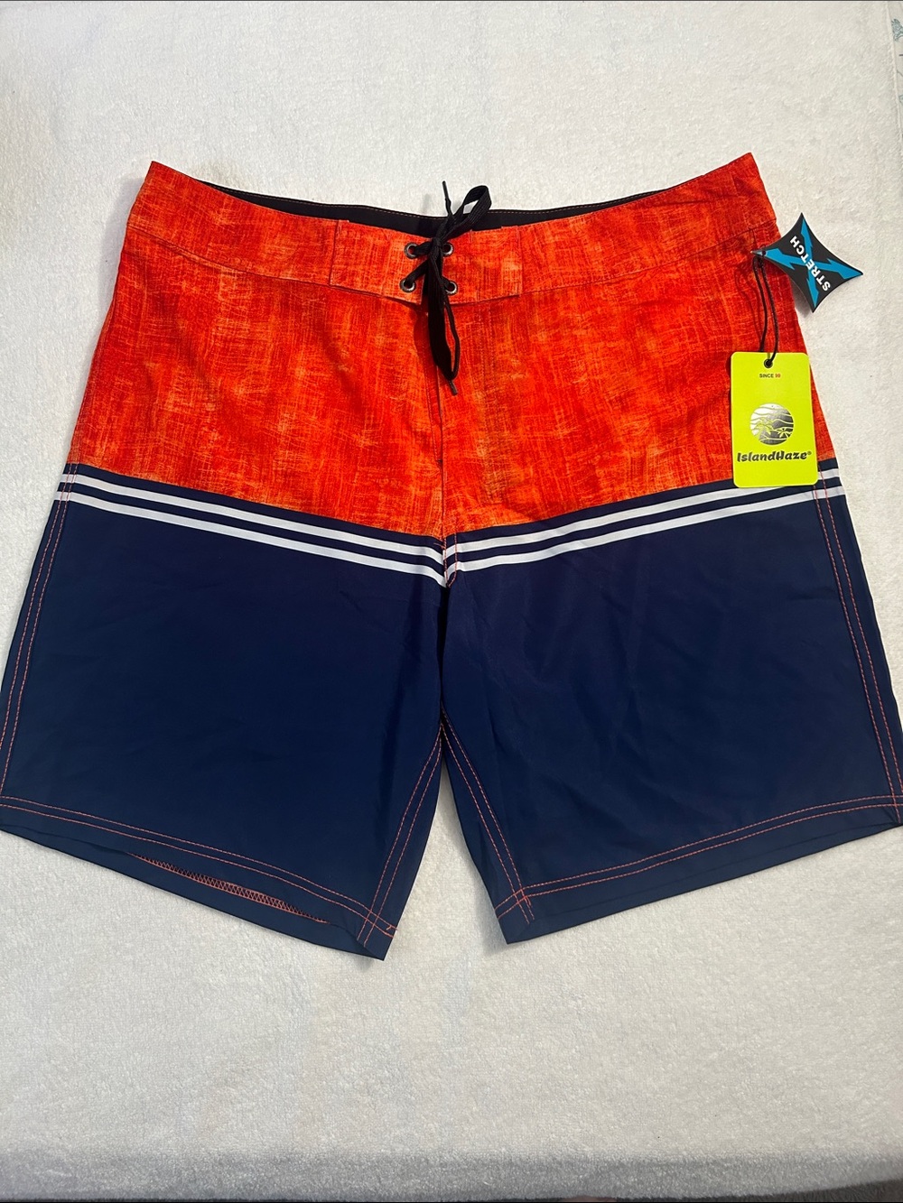 Island Haze 36 Board Shorts Stretch Orange & Blue & White Stripe NWT